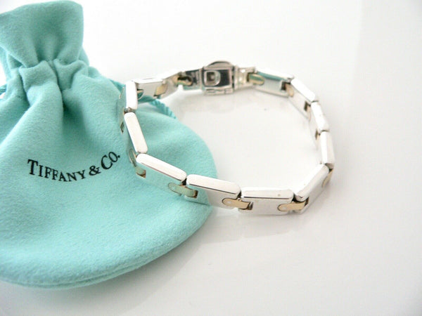 Tiffany & Co 18K Gold Silver Link Rectangle Bar Bracelet Bangle Gift Pouch Love