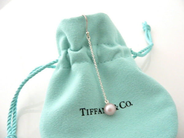 Tiffany & Co Pearl Dangle Earrings Pink Dangling Hook Studs Gift Pouch Silver