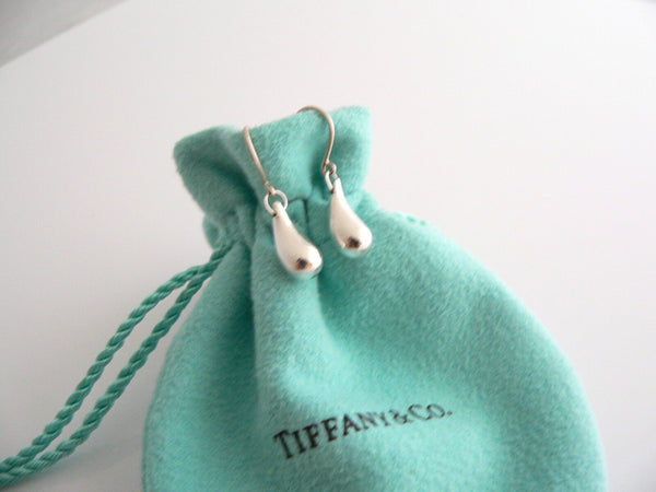 Tiffany & Co Silver Peretti Tear Teardrop Dangle Dangling Earrings Gift Pouch