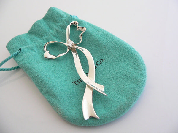 Tiffany & Co Silver Large Ribbon Bow Brooch Pin Rare Love Gift Pouch