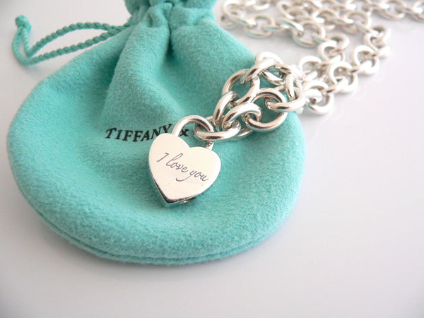 Tiffany & Co Silver I Love You Heart Padlock Lock Necklace Pendant Charm Gift