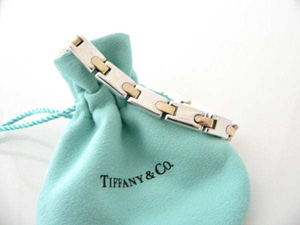 Tiffany & Co 18K Gold Silver Link Rectangle Bar Bracelet Bangle Gift Pouch Love
