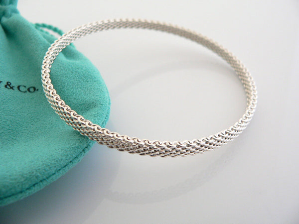 Tiffany & Co Silver Somerset Mesh Narrow Bracelet Bangle Rare Gift Pouch Love