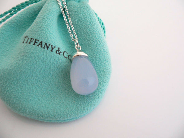 Tiffany & Co Silver Picasso 20 Carat Blue Chalcedony Necklace Pendant 18 In Gift