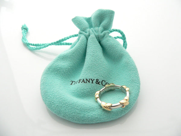 Tiffany & Co Silver 18K Gold Signature X Ring Stacking Band Sz 5.5 Gift Pouch