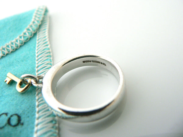Tiffany & Co Silver 18K Gold Key Dangling Dangle Ring Band Sz 6.75 Gift Love