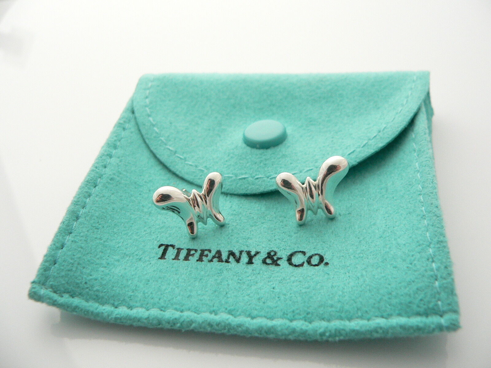 Tiffany Co Silver Peretti Butterfly Earrings Nature Stencil Studs Gift Love