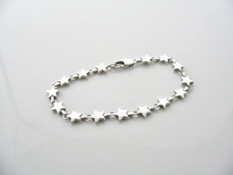 Tiffany & Co Silver Stars Link Bracelet Bangle 7.5 In Chain Longer Length Gift