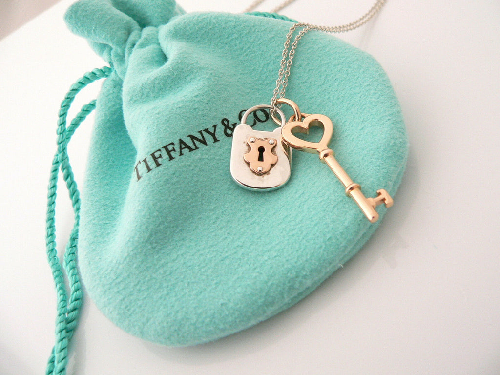 Tiffany & Co. 925 Silver 18k Rose Gold Keyhole Padlock Heart Charm