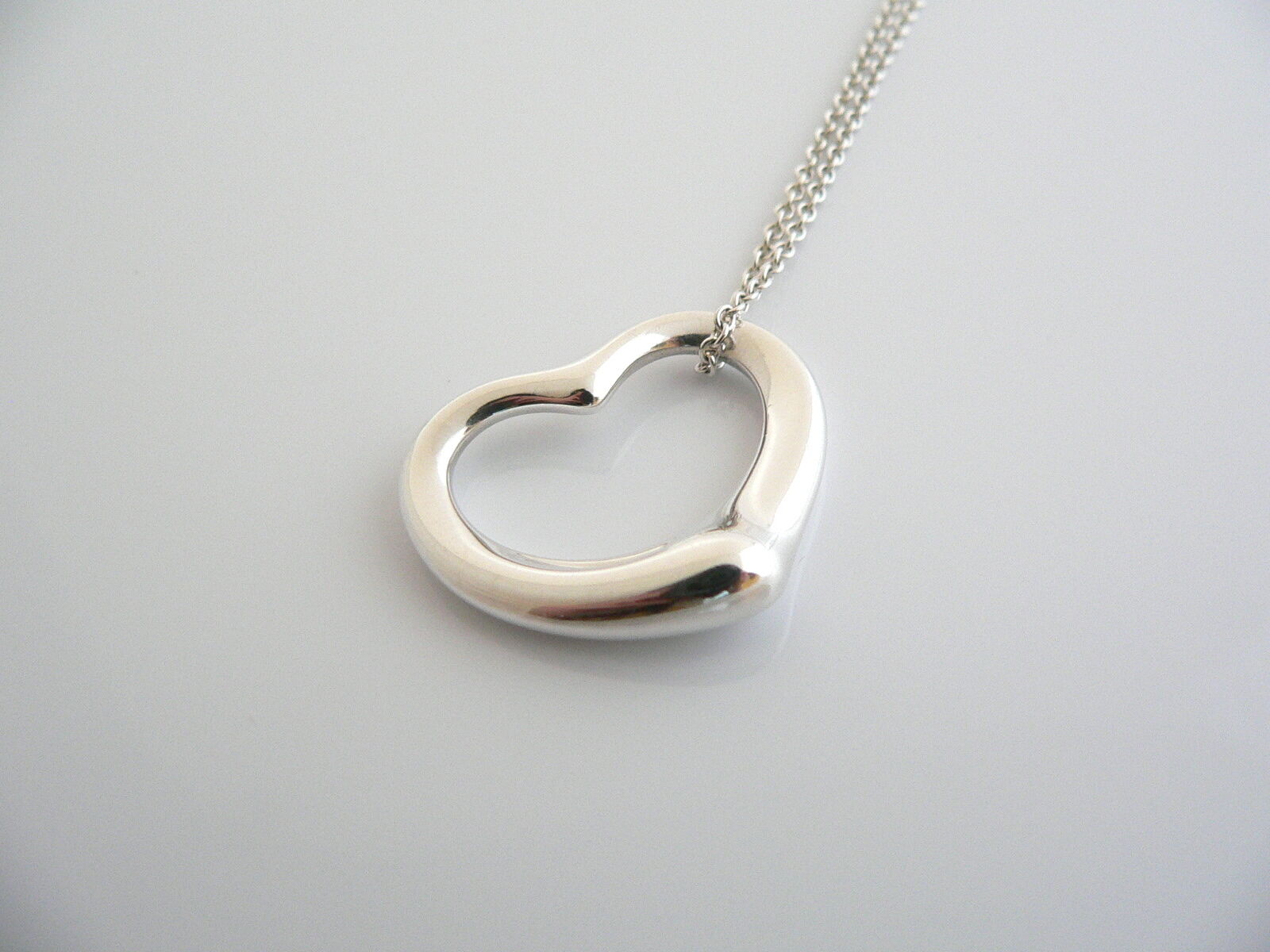 Tiffany & Co Silver Peretti Large Open Heart Necklace Pendant Chain Love Gift