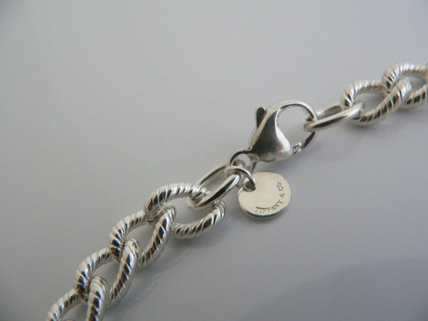 Tiffany & Co Silver Textured Link Bracelet Bangle Cable Chain Gift Love 7.5 Inch