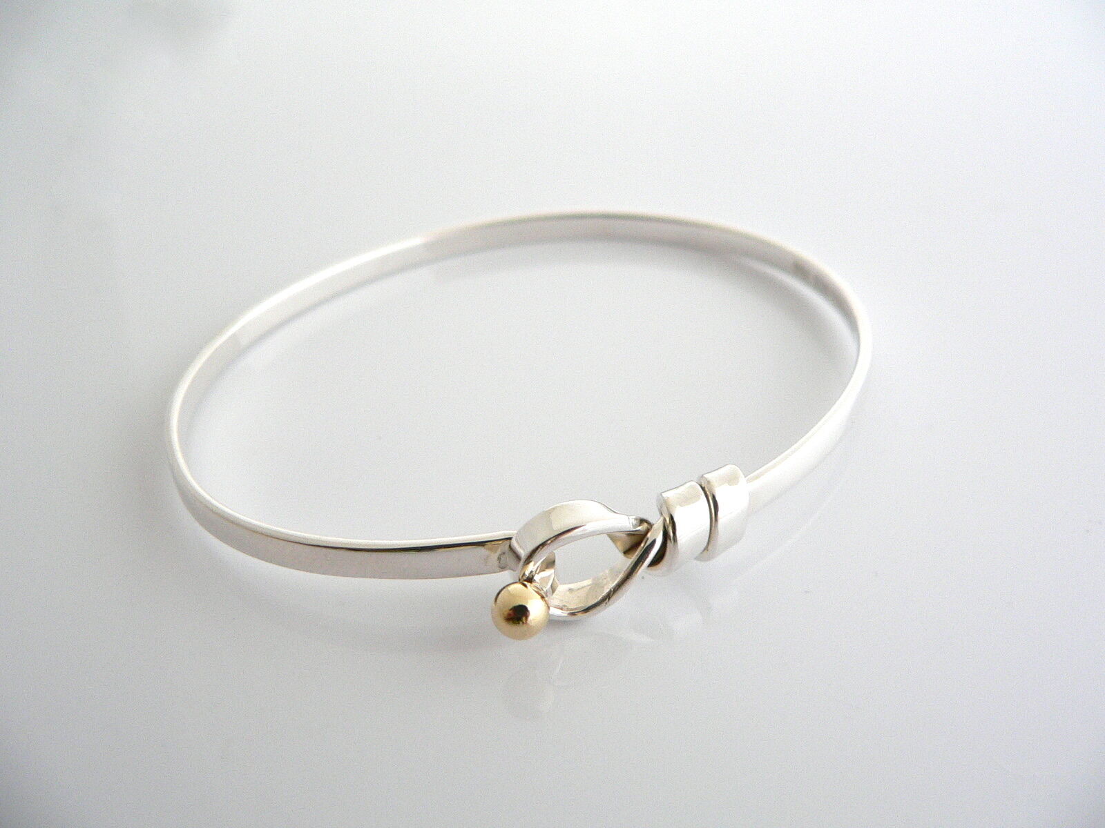 Tiffany & Co Silver 18K Gold Love Knot Hook Bangle Bracelet Interlocking  Gift