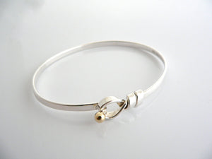 Tiffany & Co Silver 18K Gold Love Knot Hook Bangle Bracelet Interlocking Gift