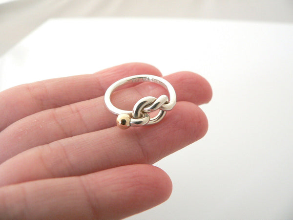 Tiffany & Co Silver 18K Gold Love Knot Ring Band Sz 5.5 Rare Gift Love Statement