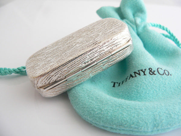 Tiffany & Co Rectangle Pill Box Silver Textured Wood Case Gift Pouch Love Cool