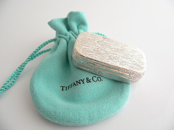 Tiffany & Co Rectangle Pill Box Silver Textured Wood Case Gift Pouch Love Cool