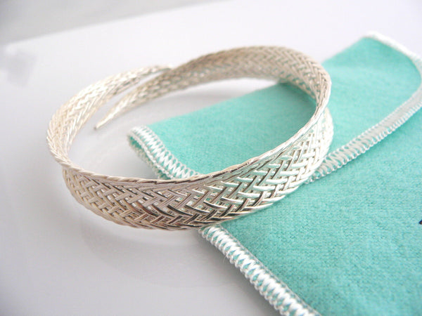 Tiffany & Co Leaf Bracelet Bangle Basket Weave Cuff Bangle Love Gift Pouch Cool