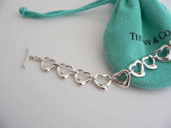 Tiffany & Co Silver Open Heart Link Bracelet Bangle Gift Love Pouch