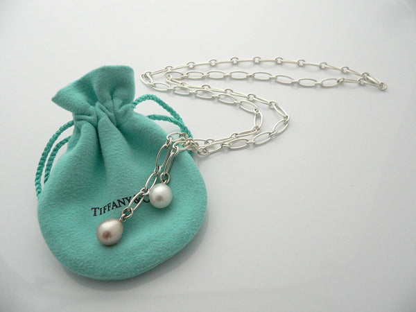 Tiffany & Co Pearl Necklace Tassel Oval Link Wrap Chain Charm Love Gift Pouch