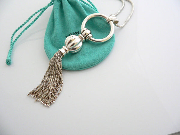 Tiffany & Co Silver Tassel Dangle Dangling Necklace Pendant 23.9 In Chain Gift