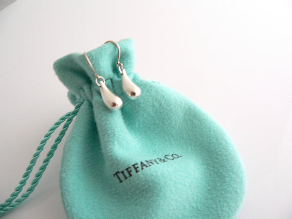 Tiffany & Co Silver Peretti Tear Teardrop Dangle Dangling Earrings Gift Pouch
