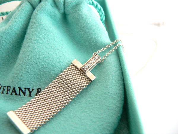 Tiffany & Co Silver Diamond Mesh Dangling Dangle Necklace Pendant Gift Love Rare