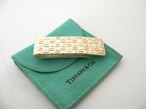 Tiffany & Co Silver 18K Gold Money Clip Textured Weave Holder Love Man Gift Cool