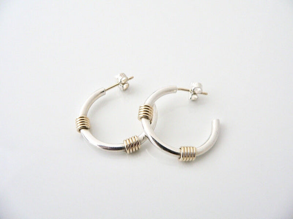 Tiffany & Co Silver 18K Gold Triple Coil Hoop Hoops Earrings 18K Post Gift Love