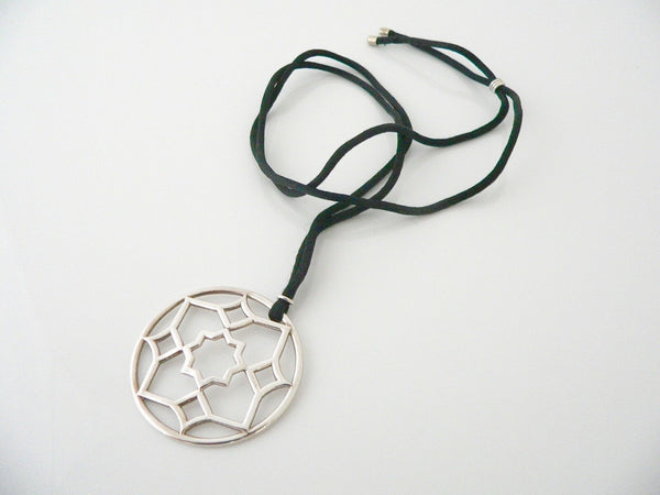 Tiffany & Co Silver Picasso Zellige Round Silk Cord Necklace Pendant Charm Gift