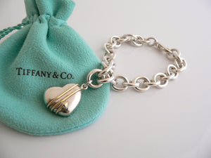 Tiffany & Co Silver 18K Gold Heart Arrow Charm Dangle Bracelet Bangle Gift Pouch