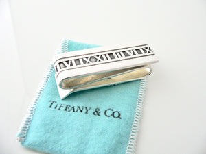 Tiffany & Co Silver Atlas Roman Numeral Double Sides Money Clip Gift Pouch Love