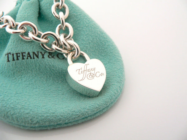 Tiffany & Co Notes Heart Padlock Bracelet Bangle Charm 7.75 In Silver Gift Love