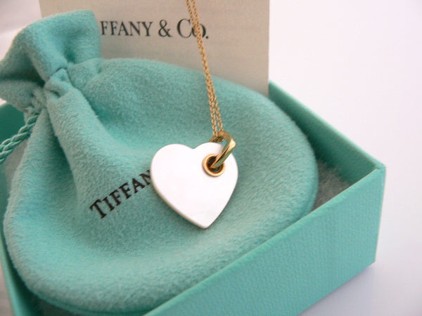 Tiffany & Co 18K Gold Mother of Pearl Heart Necklace Pendant Charm Gift Love