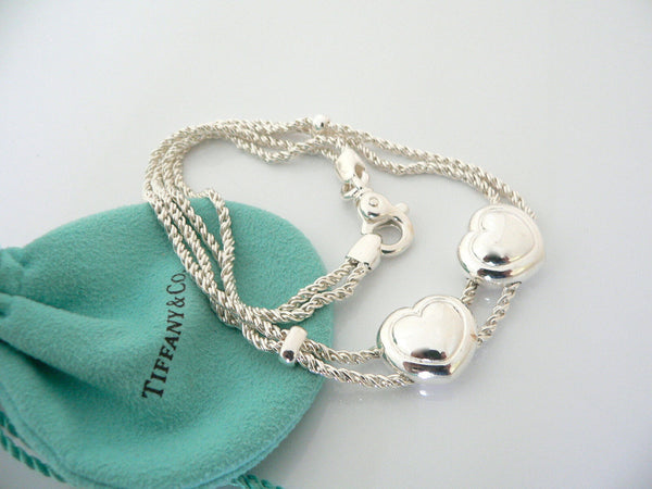 Tiffany & Co Heart Necklace Pendant Charm Love Gift Pouch Double Rope Chain Art