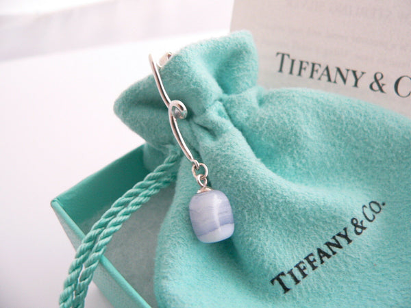 Tiffany & Co Silver Blue Chalcedony Twist Dangling Dangle Earrings Rare Gift