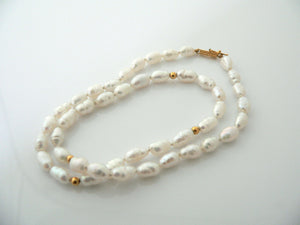 Pearl Necklace 14K Gold Bead Ball Strand Clasp Chain Pendant Choker Gift Love