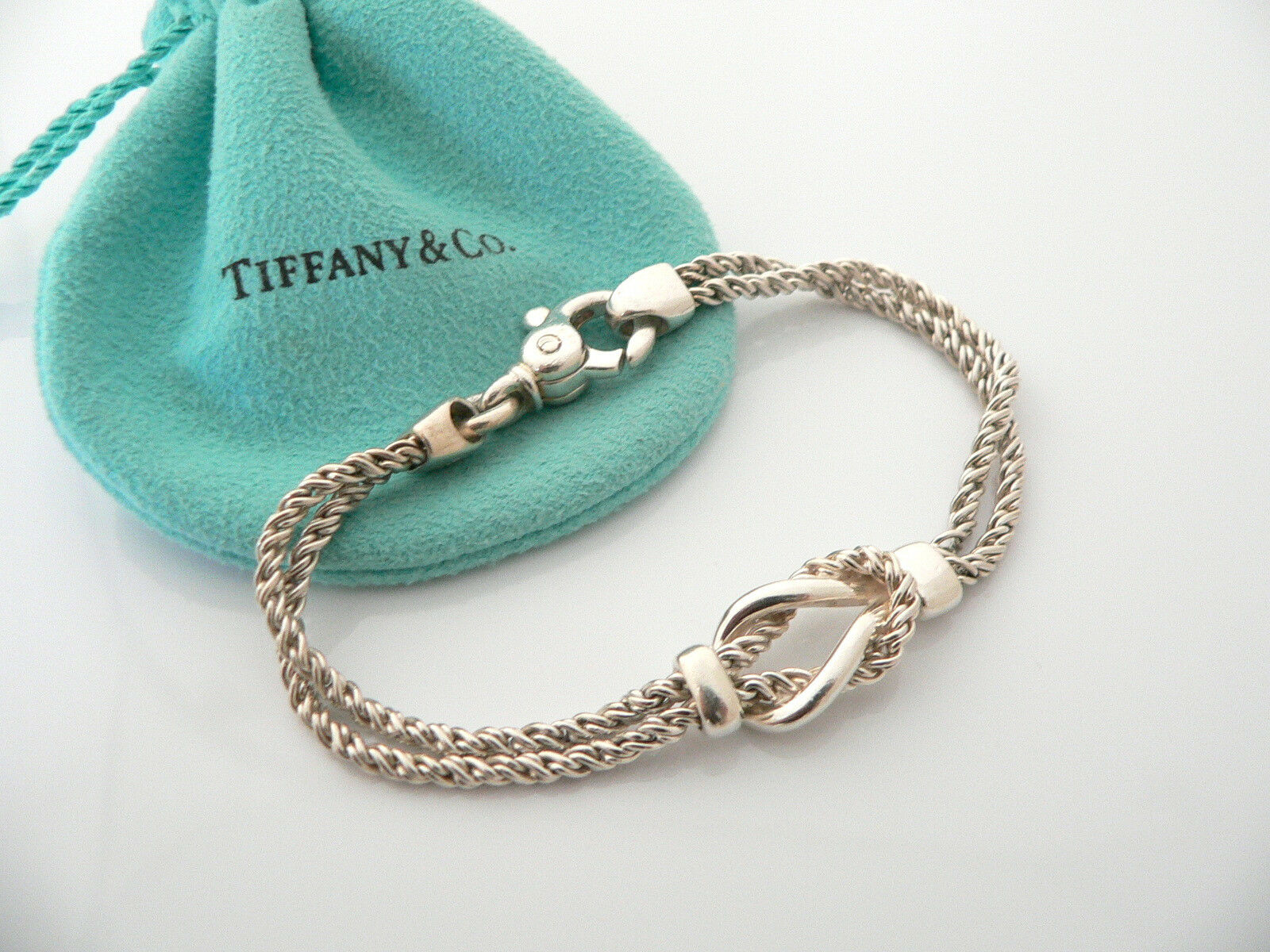 Tiffany Co Silver Double Rope Knot Bracelet Bangle Rare In