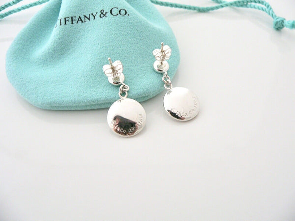 Tiffany & Co Silver Disc Circle Dangling Dangle Earrings Pouch Gift Rare