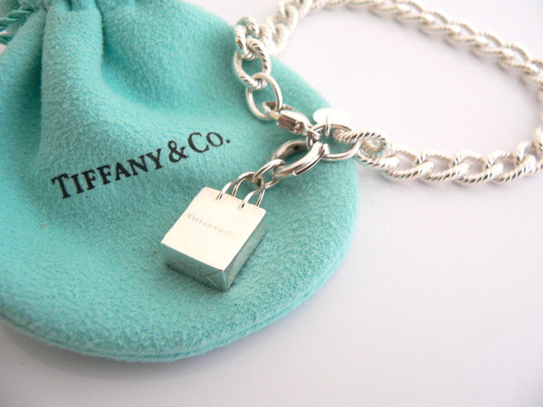 Tiffany & Co Silver Shopping Bag Bracelet Cable Link 7.5 Inch Jewelry Gift 925