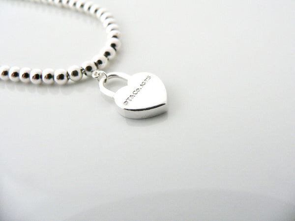 Tiffany & Co Return to Heart Padlock Mini Ball Bead Bracelet 7.2 Inch Gift Love