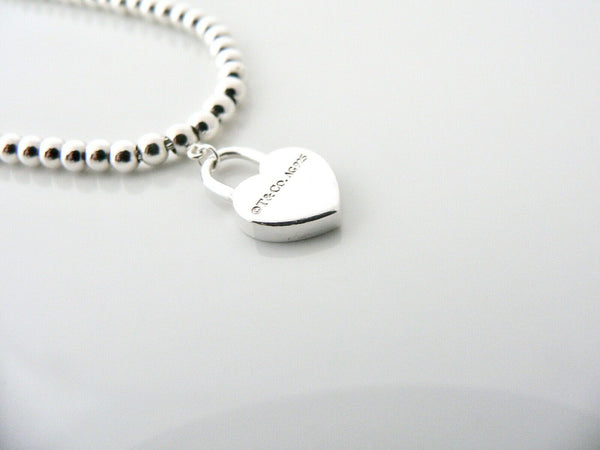 Tiffany & Co Return to Heart Padlock Mini Ball Bead Bracelet 7.35 Inch Gift Love