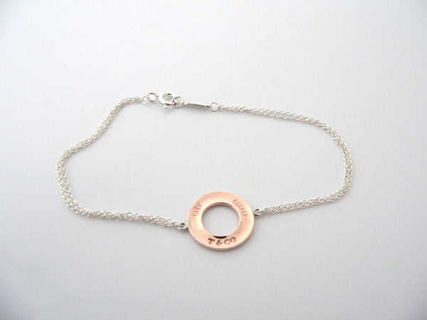 Tiffany & Co Silver Rubedo 1837 Circle Round Bracelet Bangle Chain 7.2 Inch