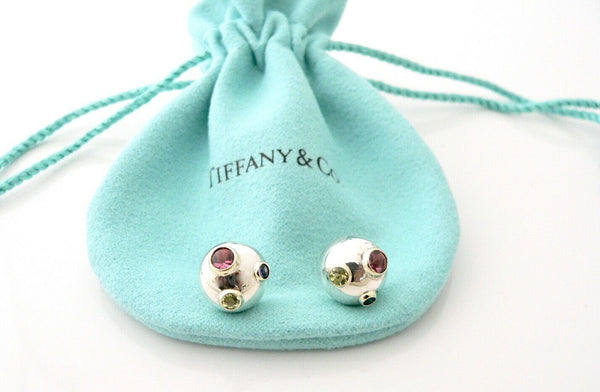 Tiffany & Co Silver 18K Gold Gemstone Etoile Peridot Sapphire Earrings Studs