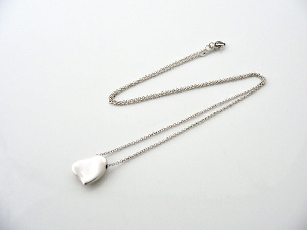 Tiffany Co Peretti Silver Full Heart Necklace Pendant Charm Chain 16.6 Inch Gift