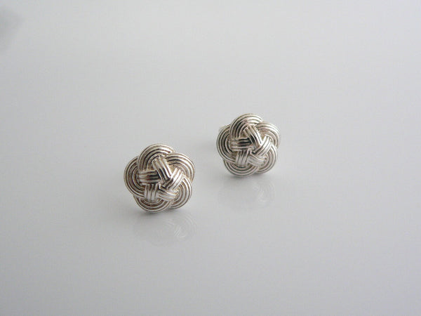 Tiffany & Co Silver Flower Weave Knot Earrings Studs Rare Love Gift Anniversary