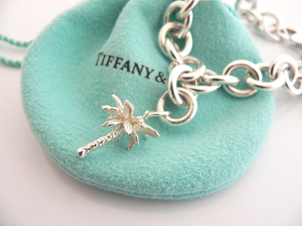 Tiffany & Co Silver Heart Palm Tree Bracelet Bangle Charm Gift Pouch Love 2 in 1