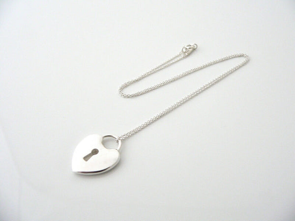 Tiffany & Co Silver Heart Key Hole Necklace Pendant Charm Chain Gift Love Rare