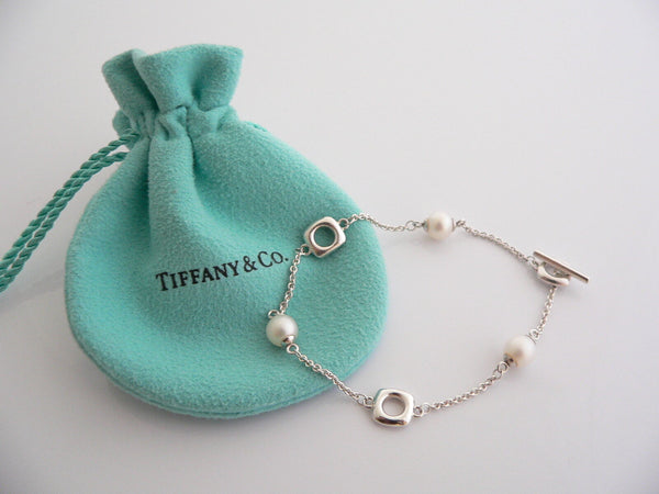 Tiffany & Co Silver Cushion Pearl Pearls Bracelet Bangle Chain Gift Love Pouch