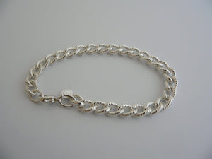 Tiffany & Co Silver Textured Link Bracelet Bangle Cable Chain Gift Love 7.5 Inch