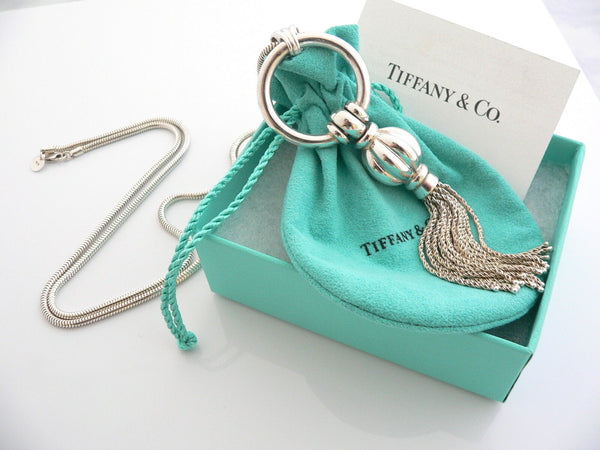 Tiffany & Co Silver Tassel Dangle Dangling Necklace Pendant 23.9 In Chain Gift